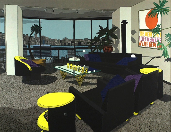 ジョナス・ウッドの絵画作品　タイトルは、Jersey City　Apartment